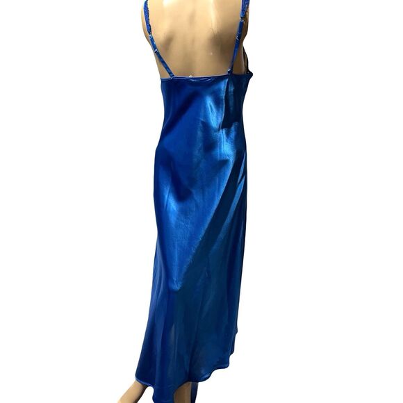 Vintage Victoria Secret Gold Label Slip Dress Long 90's Blue M Medium Satin Gown - Picture 5 of 12